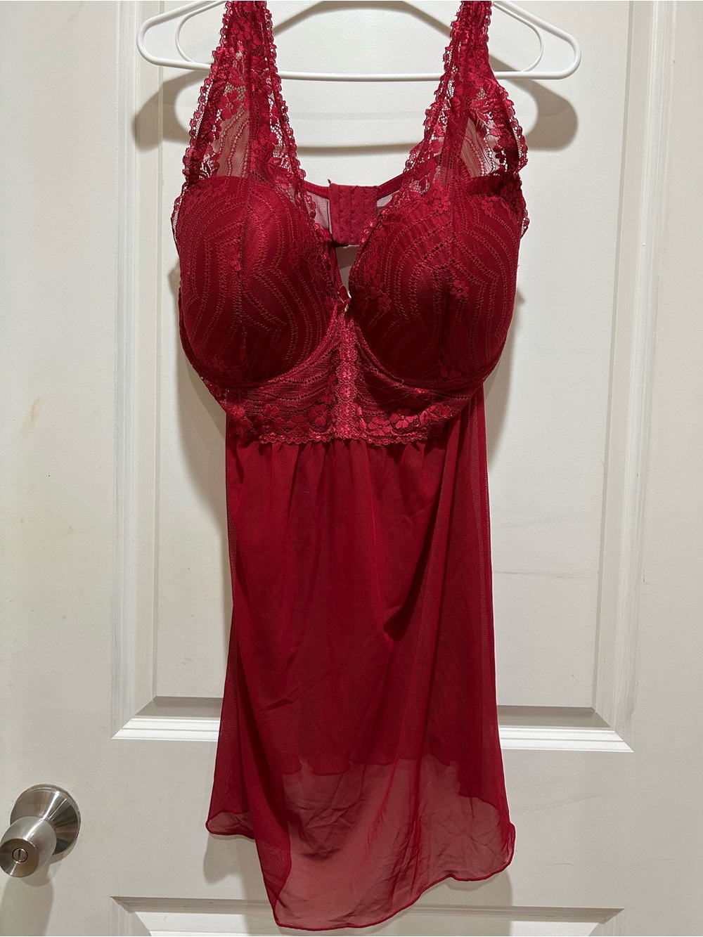 Daisy Fuentes Deep Red Lace Chemise with Sheer Skirt